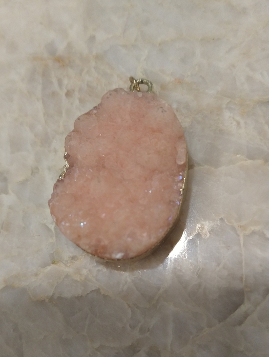 Jewelry - Pink Druzy Pendant Necklace - Feminine Sparkle Pendant 1 X 1 1/2"